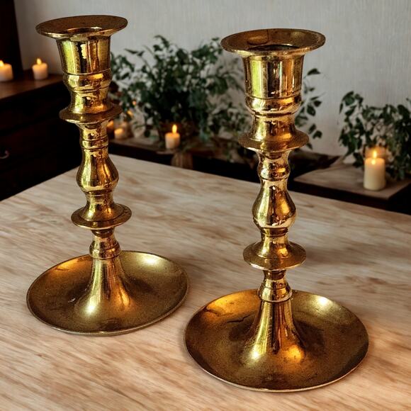 Pair of Vintage 1970s Solid Brass Candlesticks Made in India | Home Decor - Picture 1 of 6